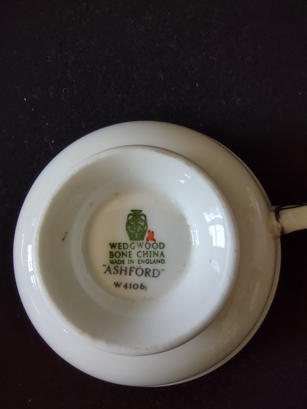 Vintage Wedgwood Ashford Cup Saucer Silver Leaf Bone China Pair England [6173]