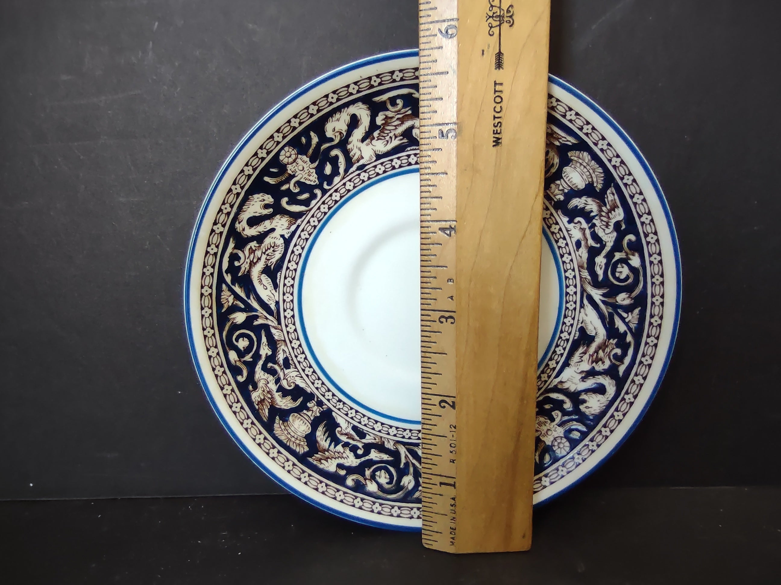 Vintage Wedgwood Florentine Dark Blue Bone China Saucer England [6163]