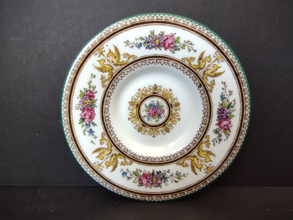 Vintage Wedgwood Bone China Demitasse Espresso Saucer Floral Green Rim [6184]