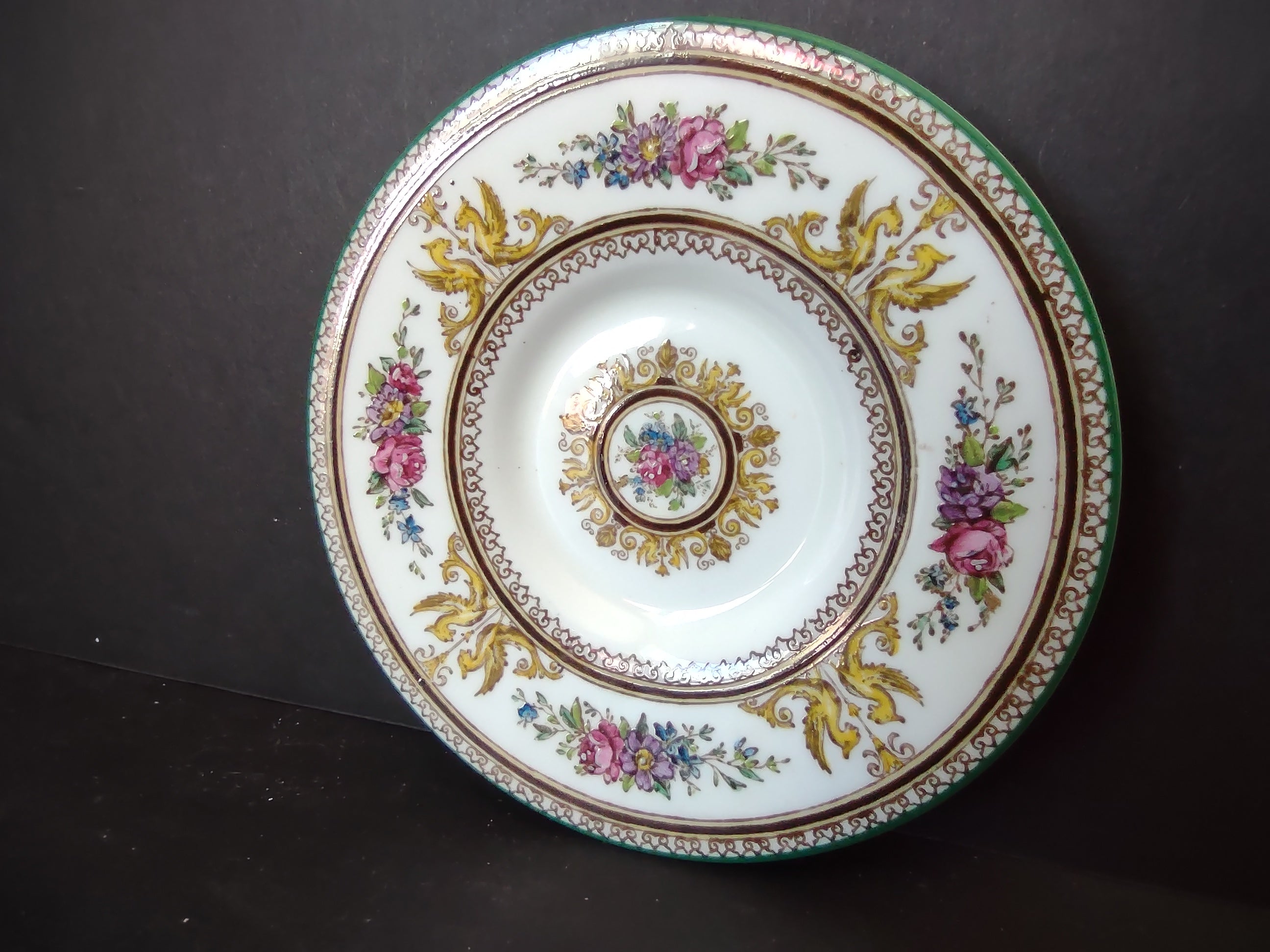 Vintage Wedgwood Bone China Demitasse Espresso Saucer Floral Green Rim [6184]