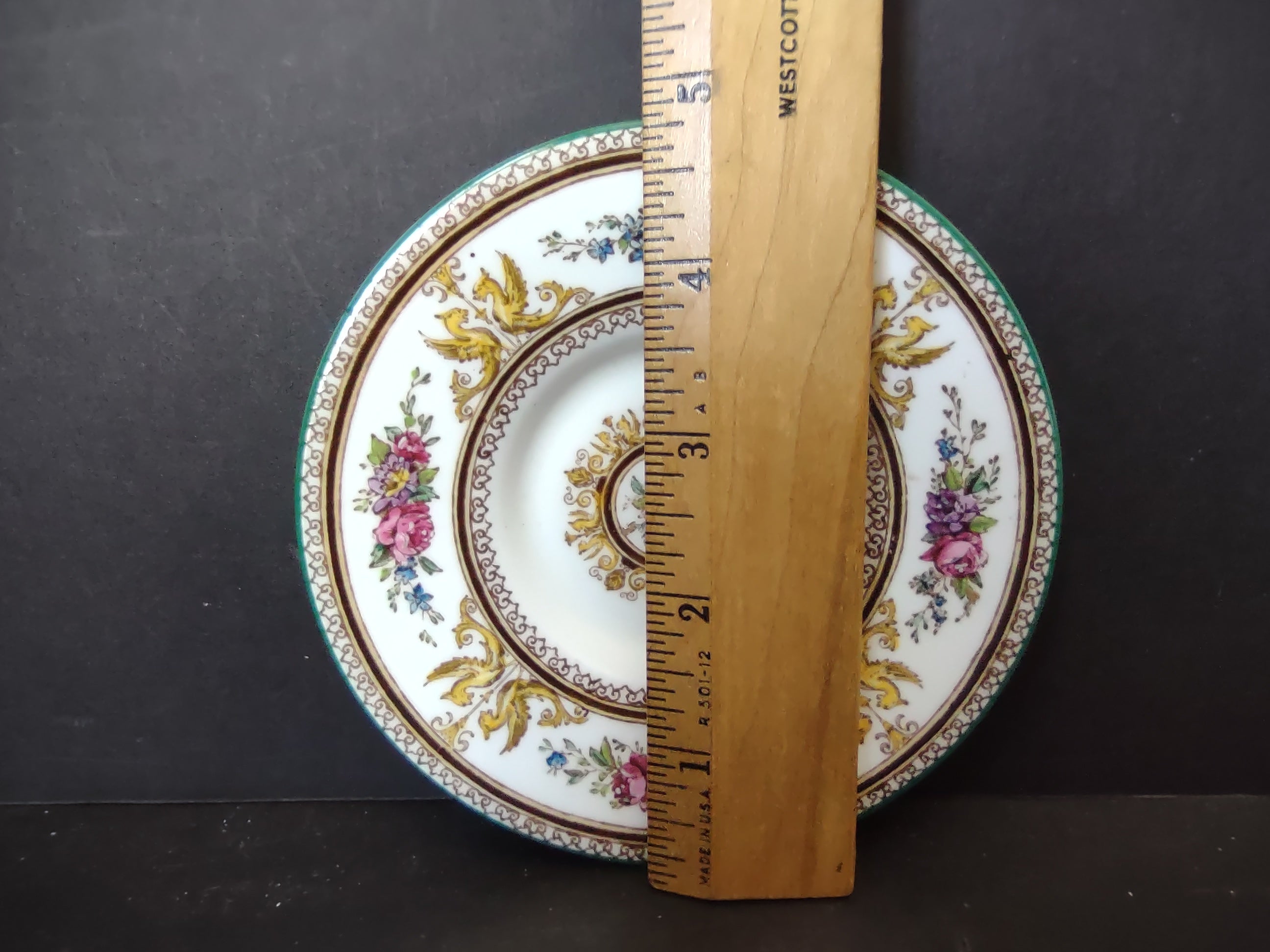 Vintage Wedgwood Bone China Demitasse Espresso Saucer Floral Green Rim [6184]