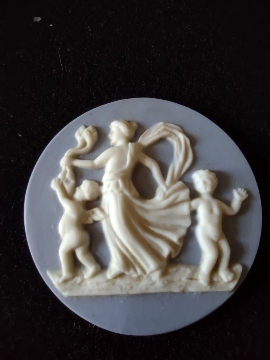 Vintage Wedgwood Blue Jasperware Brooch Medallion Dancing Muse MISSING PIN [6189]