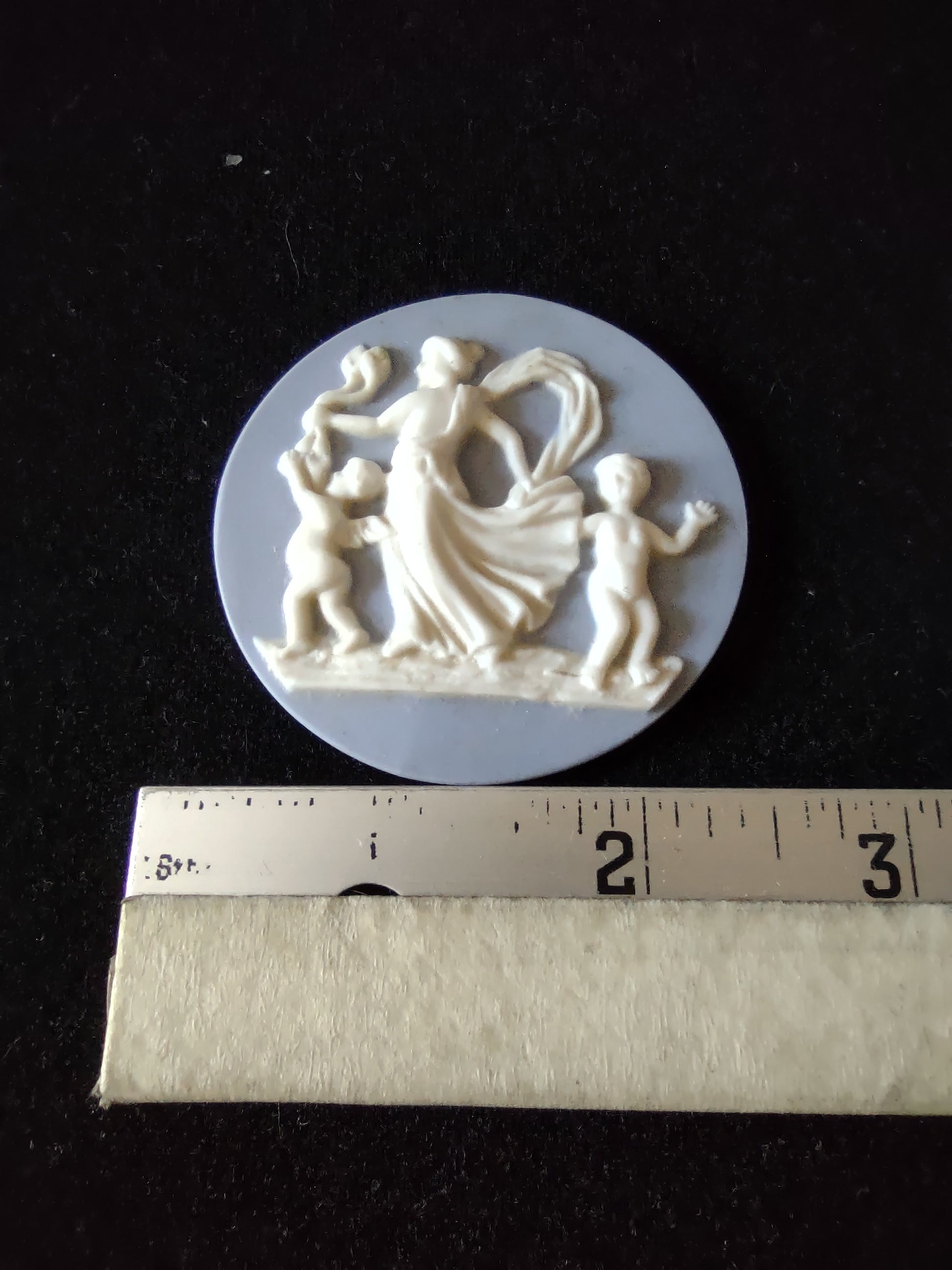 Vintage Wedgwood Blue Jasperware Brooch Medallion Dancing Muse MISSING PIN [6189]