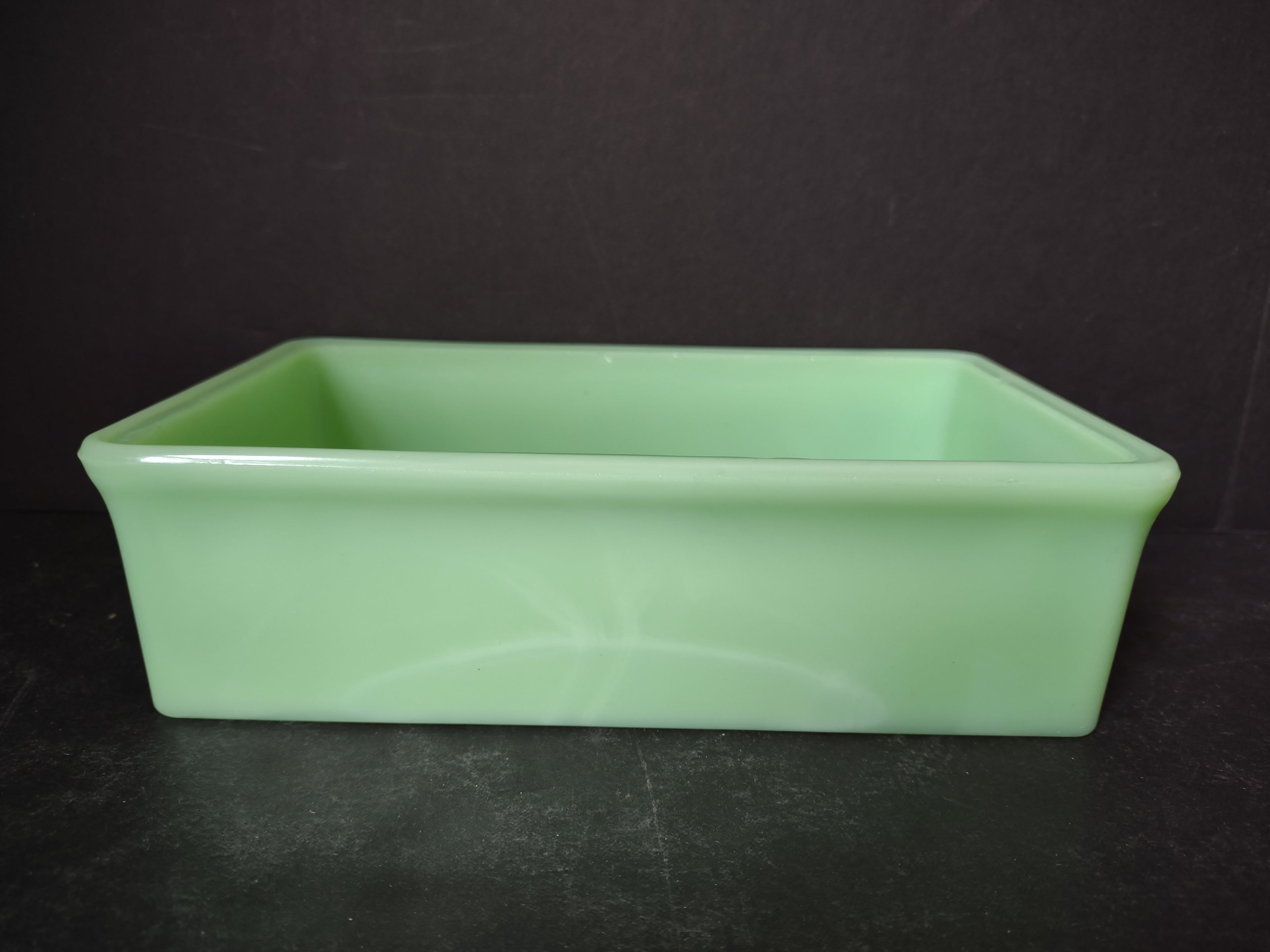 Vintage Jadeite Uranium Glass Rectangular Fridge Container McKee NO Lid[6201]