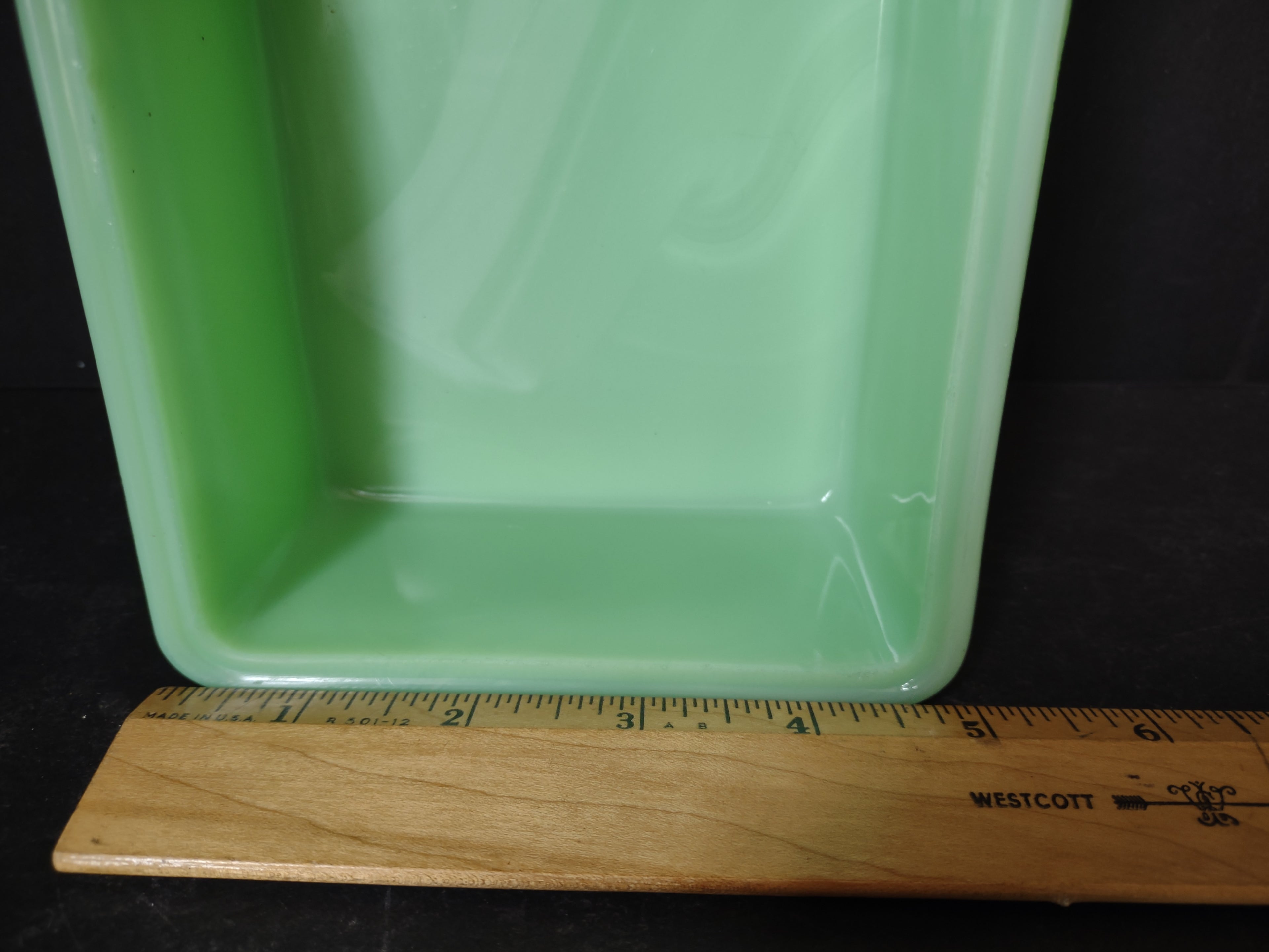 Vintage Jadeite Uranium Glass Rectangular Fridge Container McKee NO Lid[6201]
