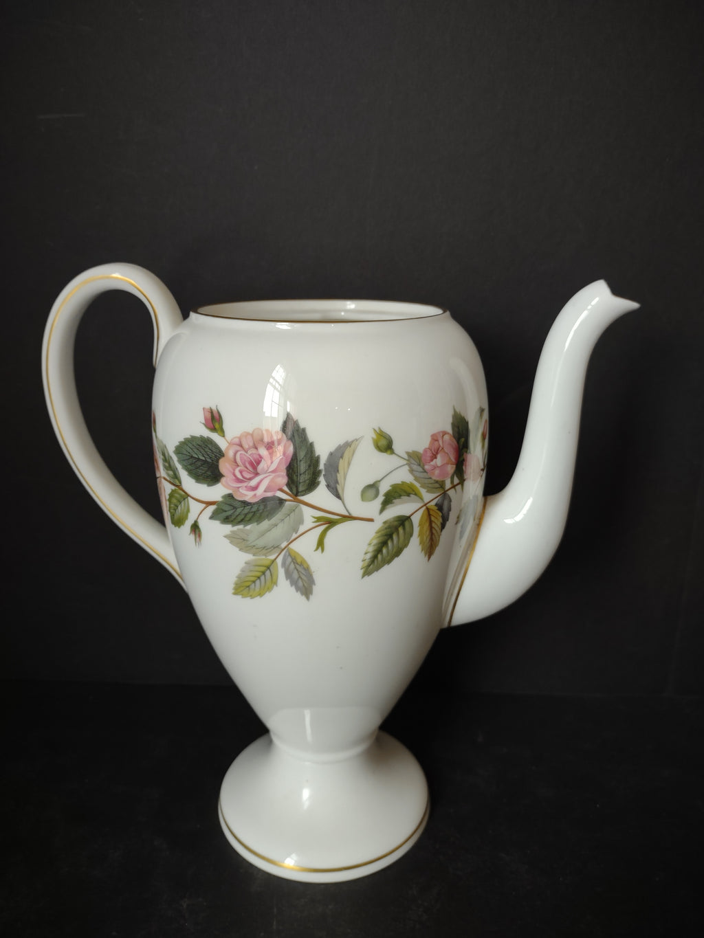Vintage Wedgwood Hathaway Rose Coffee Pot No Lid Footed England [6215]