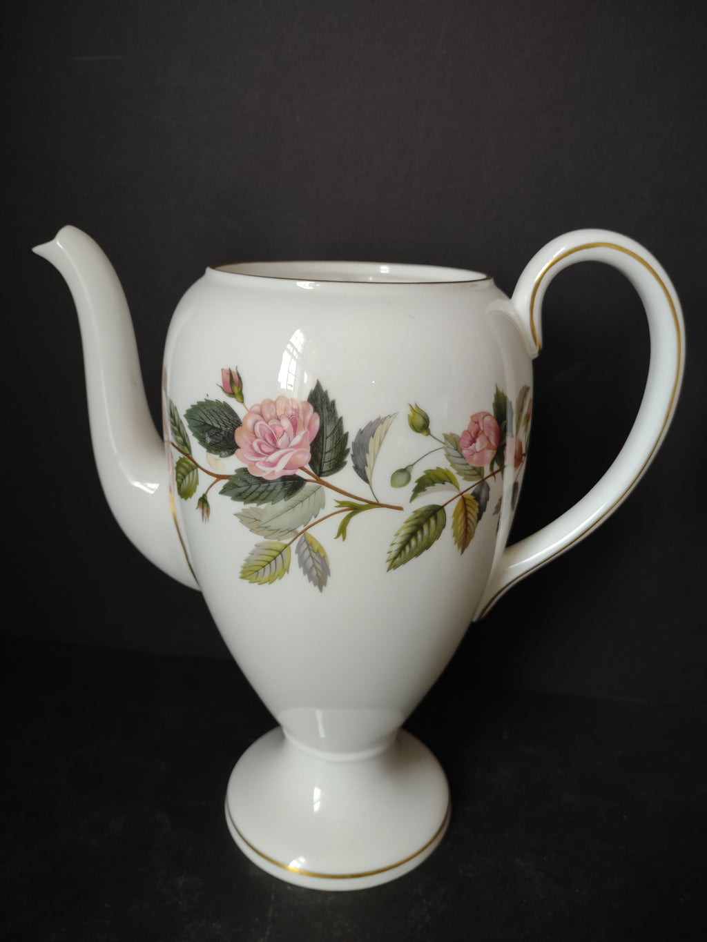 Vintage Wedgwood Hathaway Rose Coffee Pot No Lid Footed England [6215]