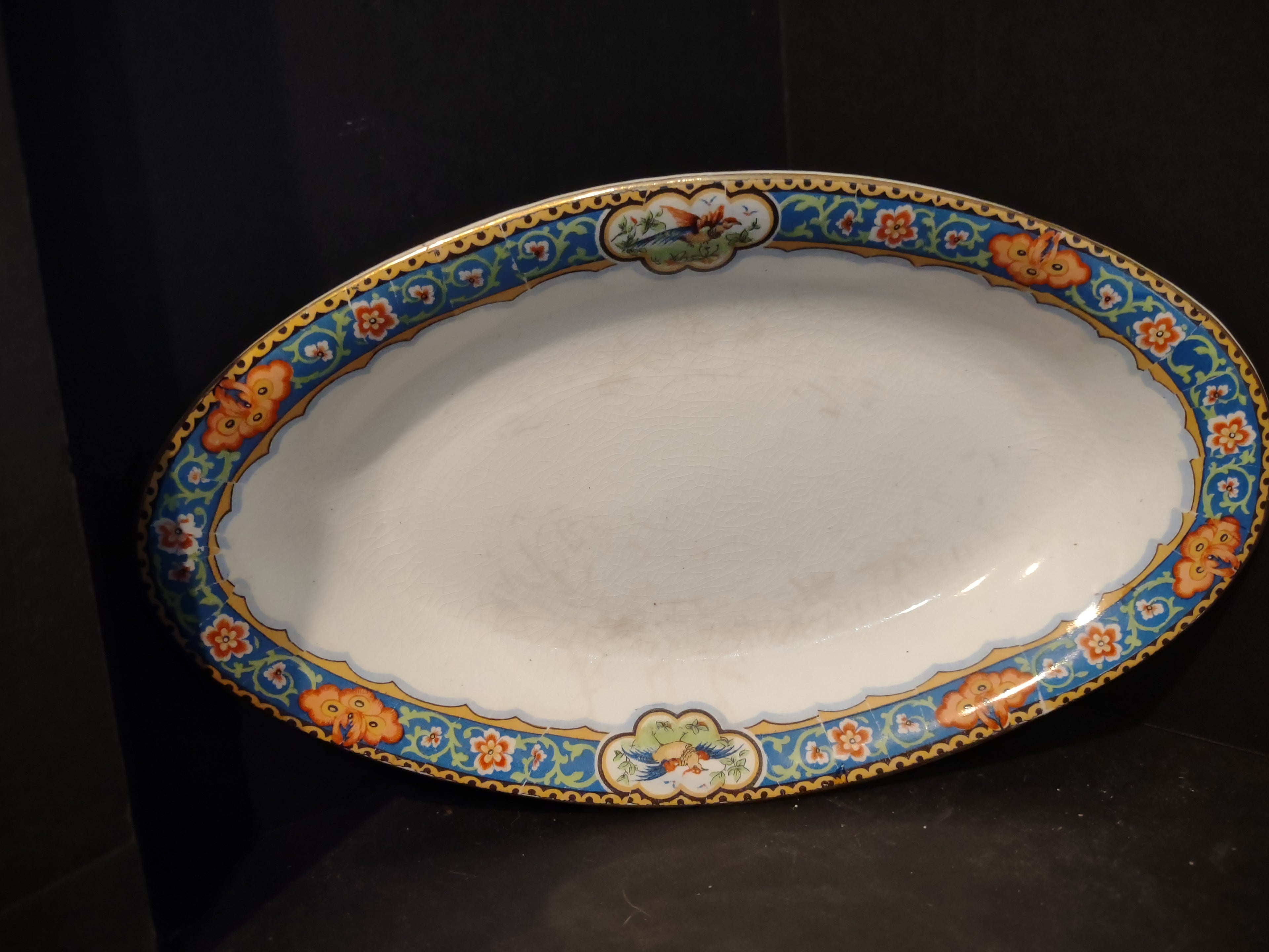 Vintage John Maddock & Sons Royal Vitreous Oval Serving Dish England Crazing [6219]