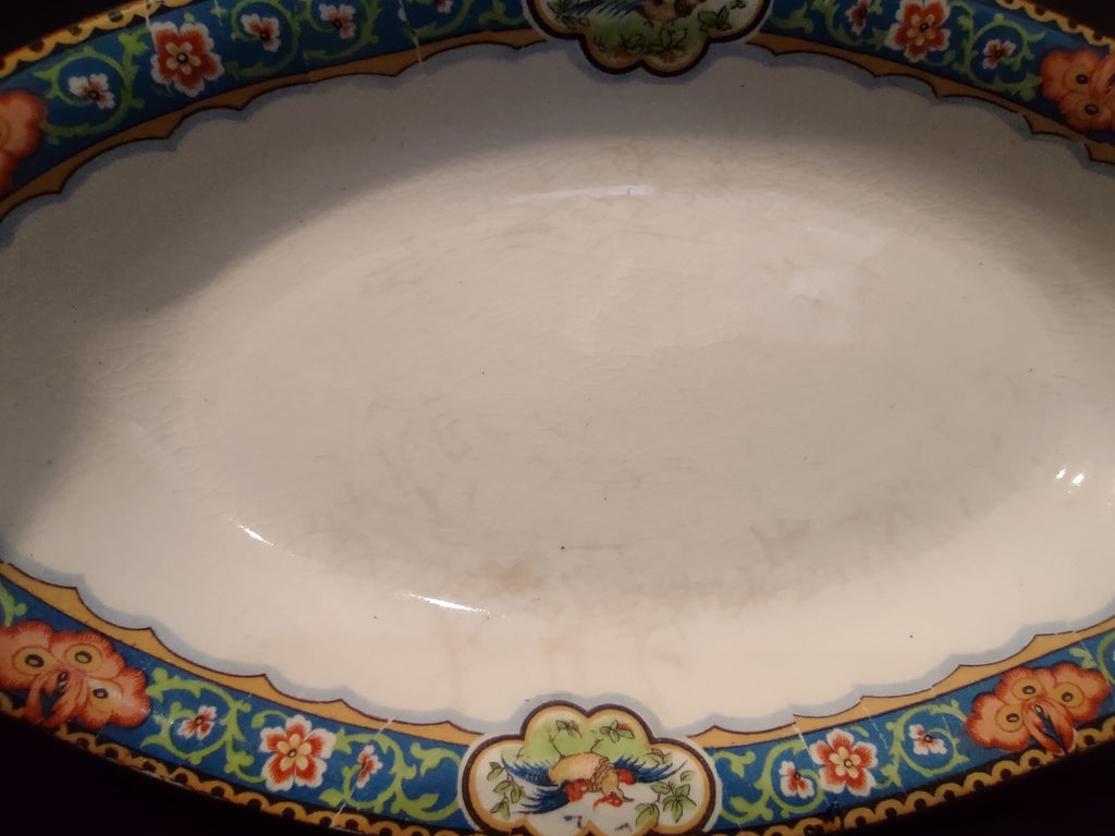 Vintage John Maddock & Sons Royal Vitreous Oval Serving Dish England Crazing [6219]