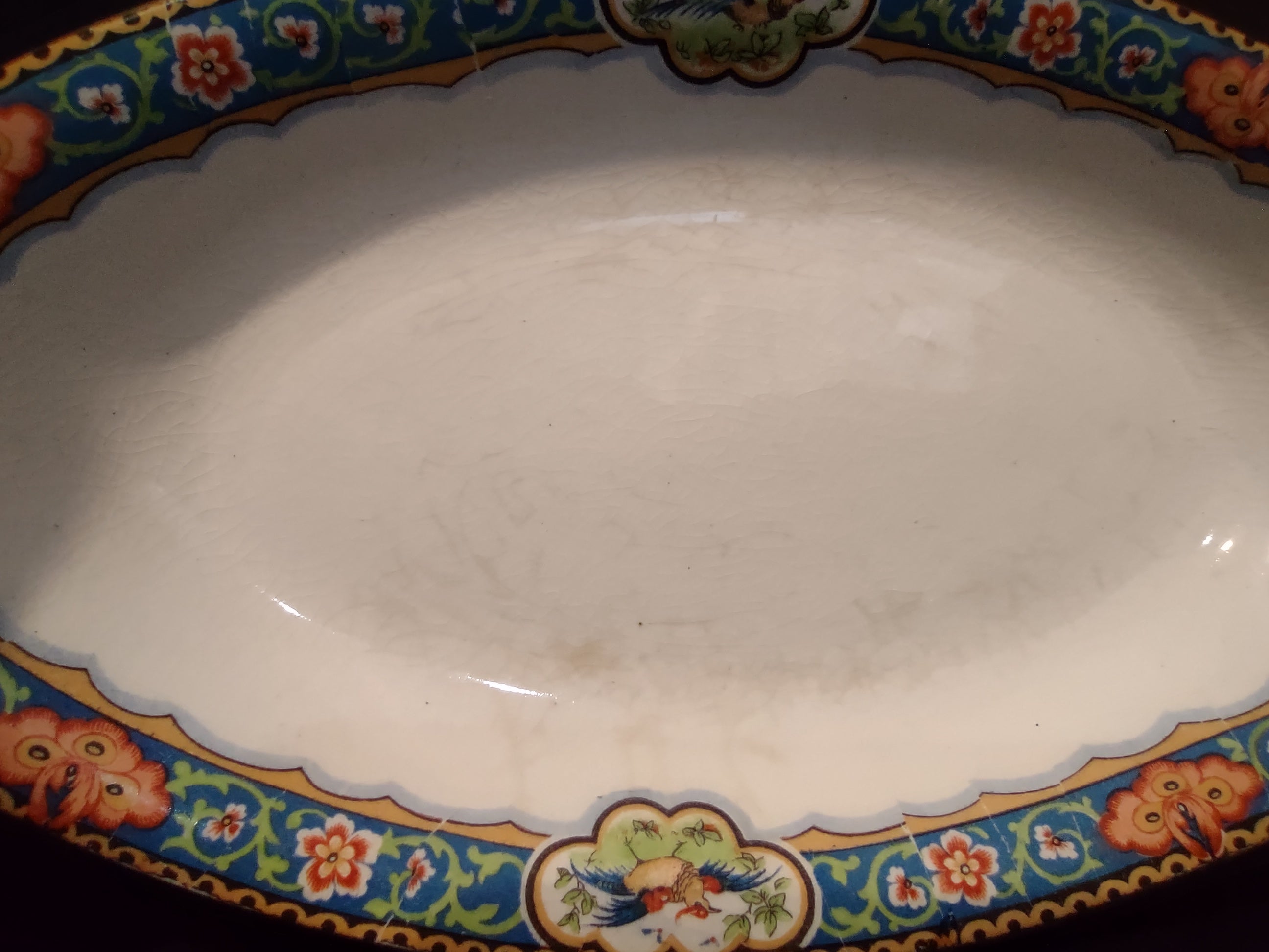 Vintage John Maddock & Sons Royal Vitreous Oval Serving Dish England Crazing [6219]