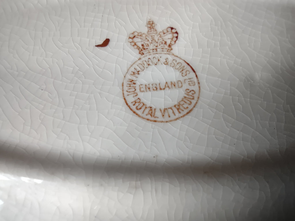 Vintage John Maddock & Sons Royal Vitreous Oval Serving Dish England Crazing [6219]