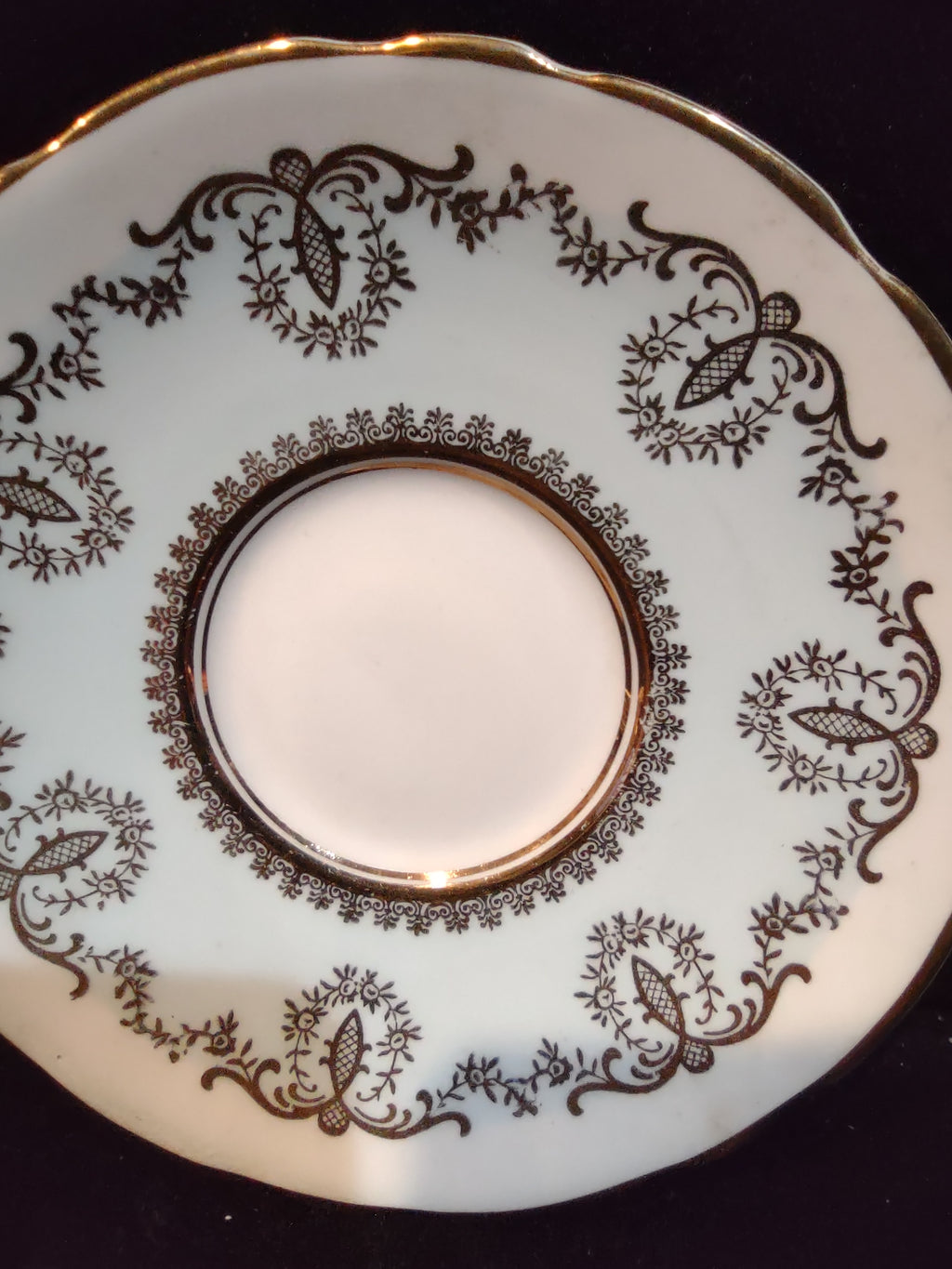 Vintage Royal Stafford Cup & Saucer Bone China Gold Scrollwork England [6213]