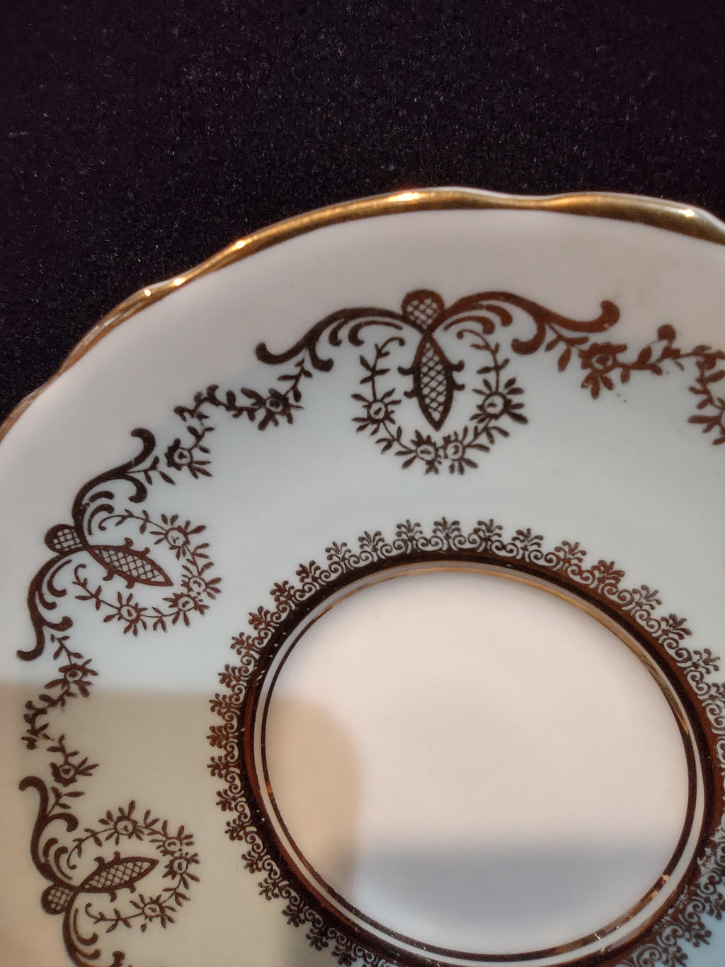 Vintage Royal Stafford Cup & Saucer Bone China Gold Scrollwork England [6213]