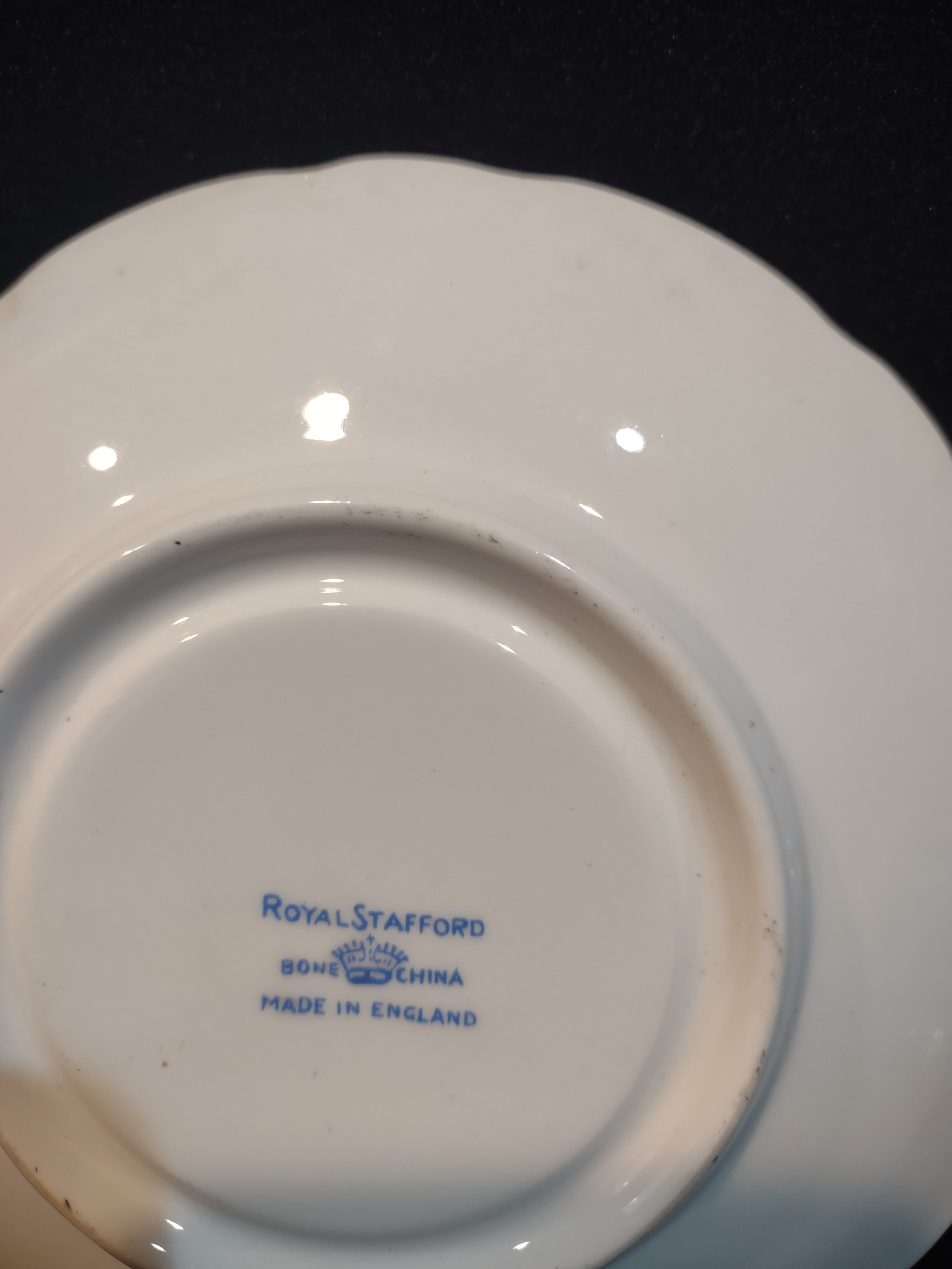 Vintage Royal Stafford Cup & Saucer Bone China Gold Scrollwork England [6213]