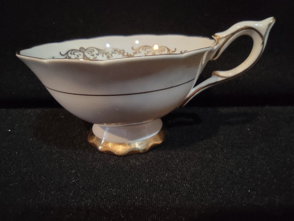 Vintage Royal Stafford Cup & Saucer Bone China Gold Scrollwork England [6213]
