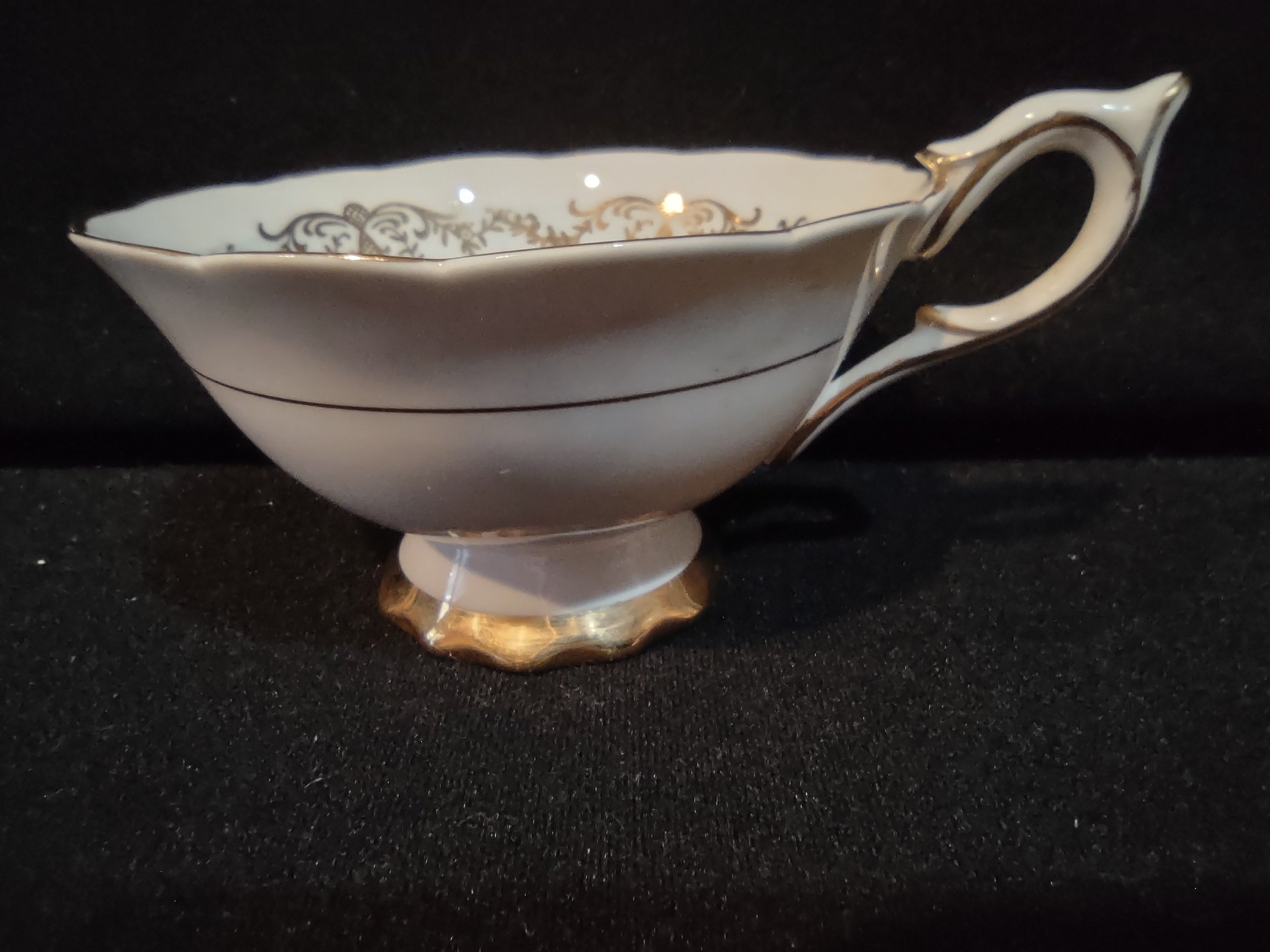 Vintage Royal Stafford Cup & Saucer Bone China Gold Scrollwork England [6213]