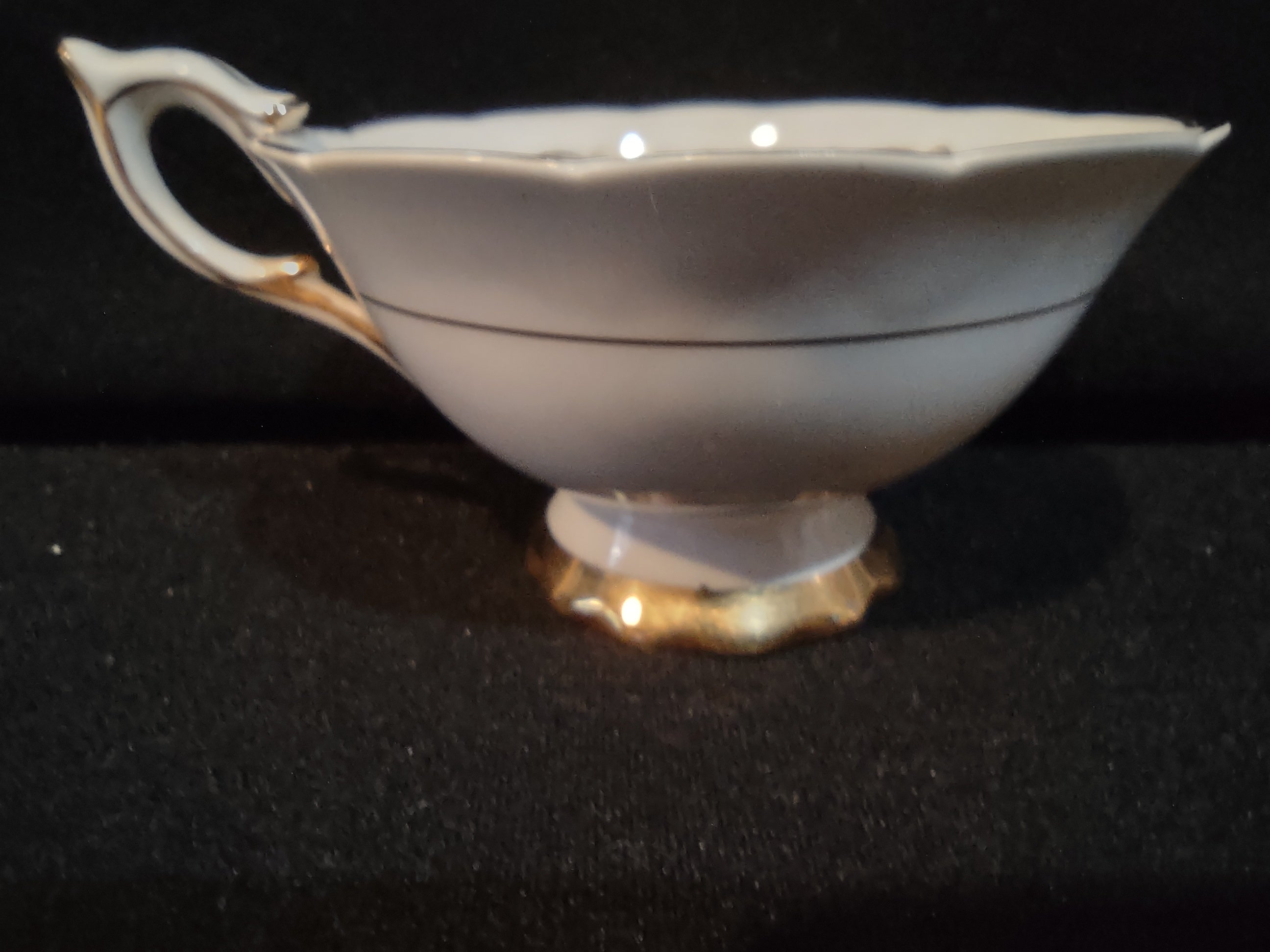 Vintage Royal Stafford Cup & Saucer Bone China Gold Scrollwork England [6213]