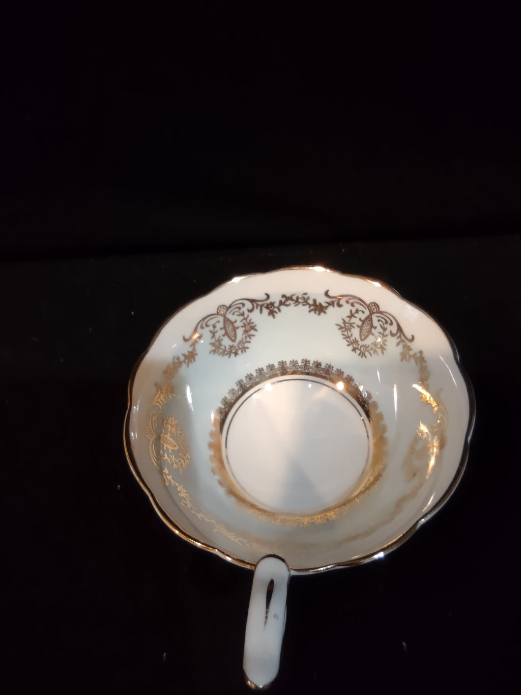 Vintage Royal Stafford Cup & Saucer Bone China Gold Scrollwork England [6213]