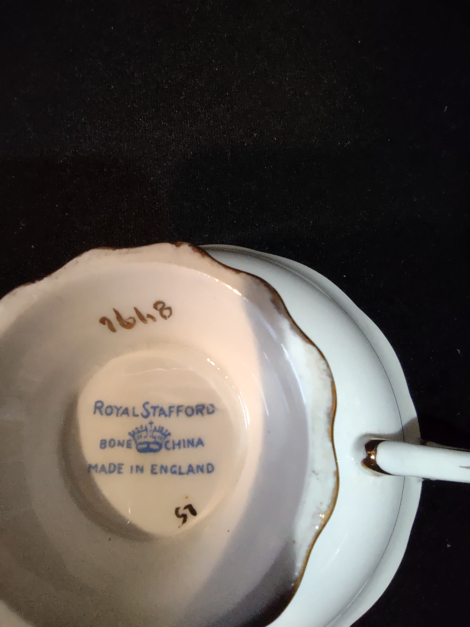 Vintage Royal Stafford Cup & Saucer Bone China Gold Scrollwork England [6213]