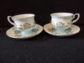 Vintage Staffordshire Cup Saucer Bone China Blue Gold Daisy England Pair [6214]