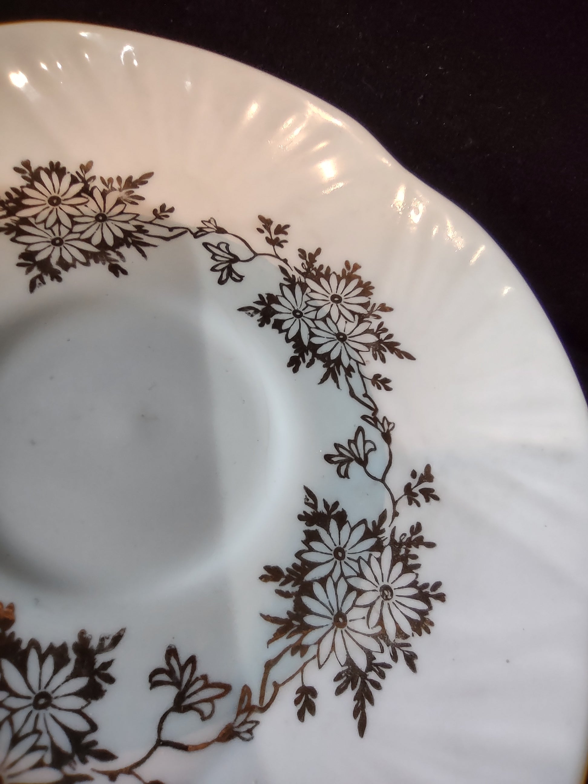 Vintage Staffordshire Cup Saucer Bone China Blue Gold Daisy England Pair [6214]