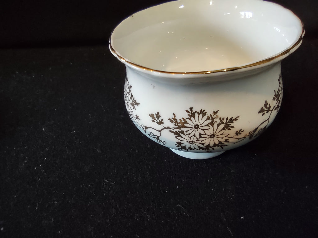 Vintage Staffordshire Cup Saucer Bone China Blue Gold Daisy England Pair [6214]