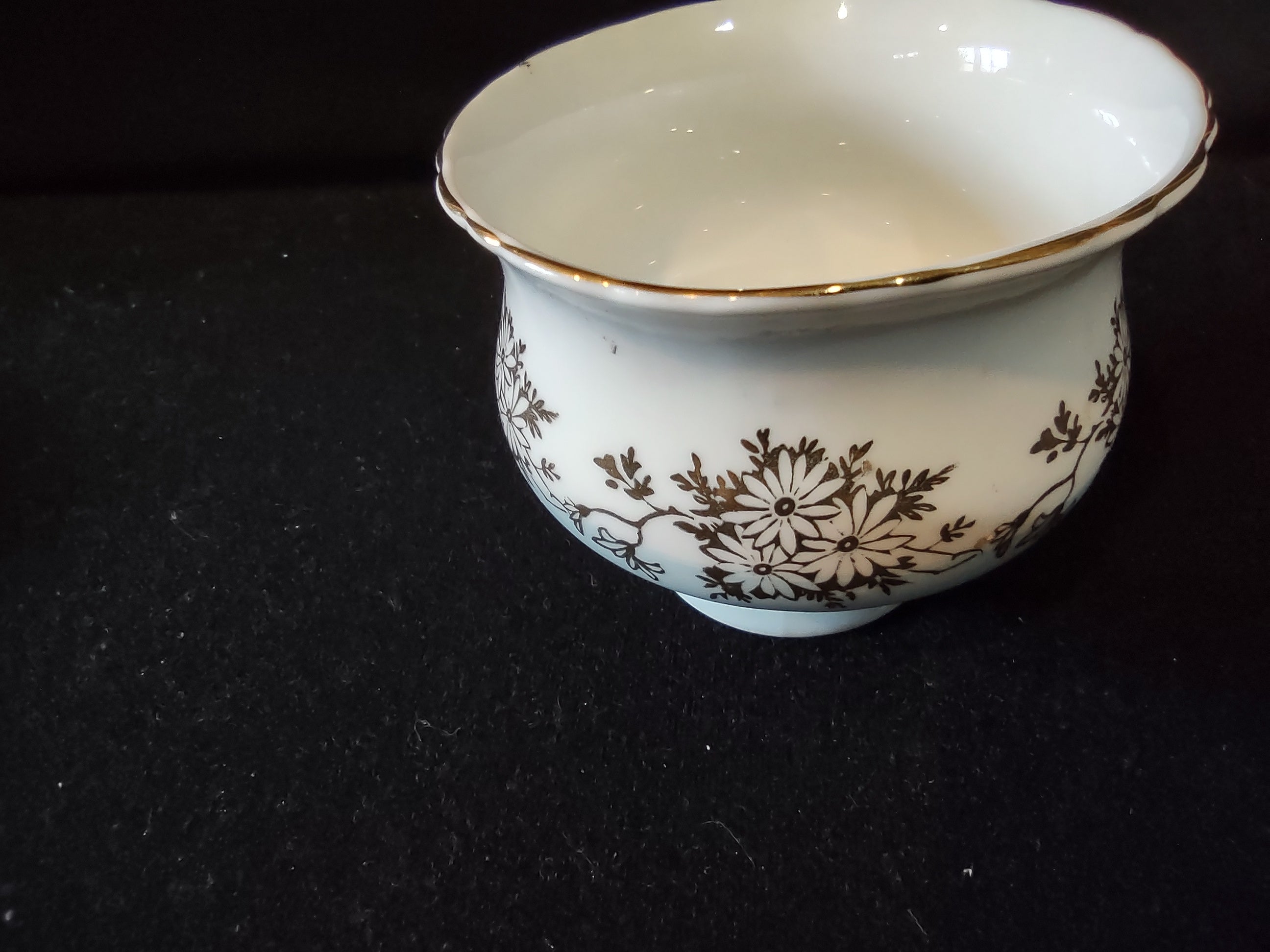 Vintage Staffordshire Cup Saucer Bone China Blue Gold Daisy England Pair [6214]