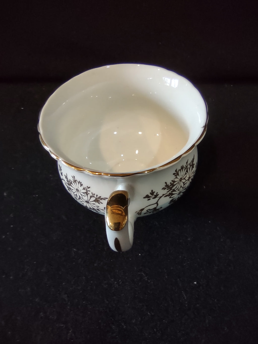 Vintage Staffordshire Cup Saucer Bone China Blue Gold Daisy England Pair [6214]