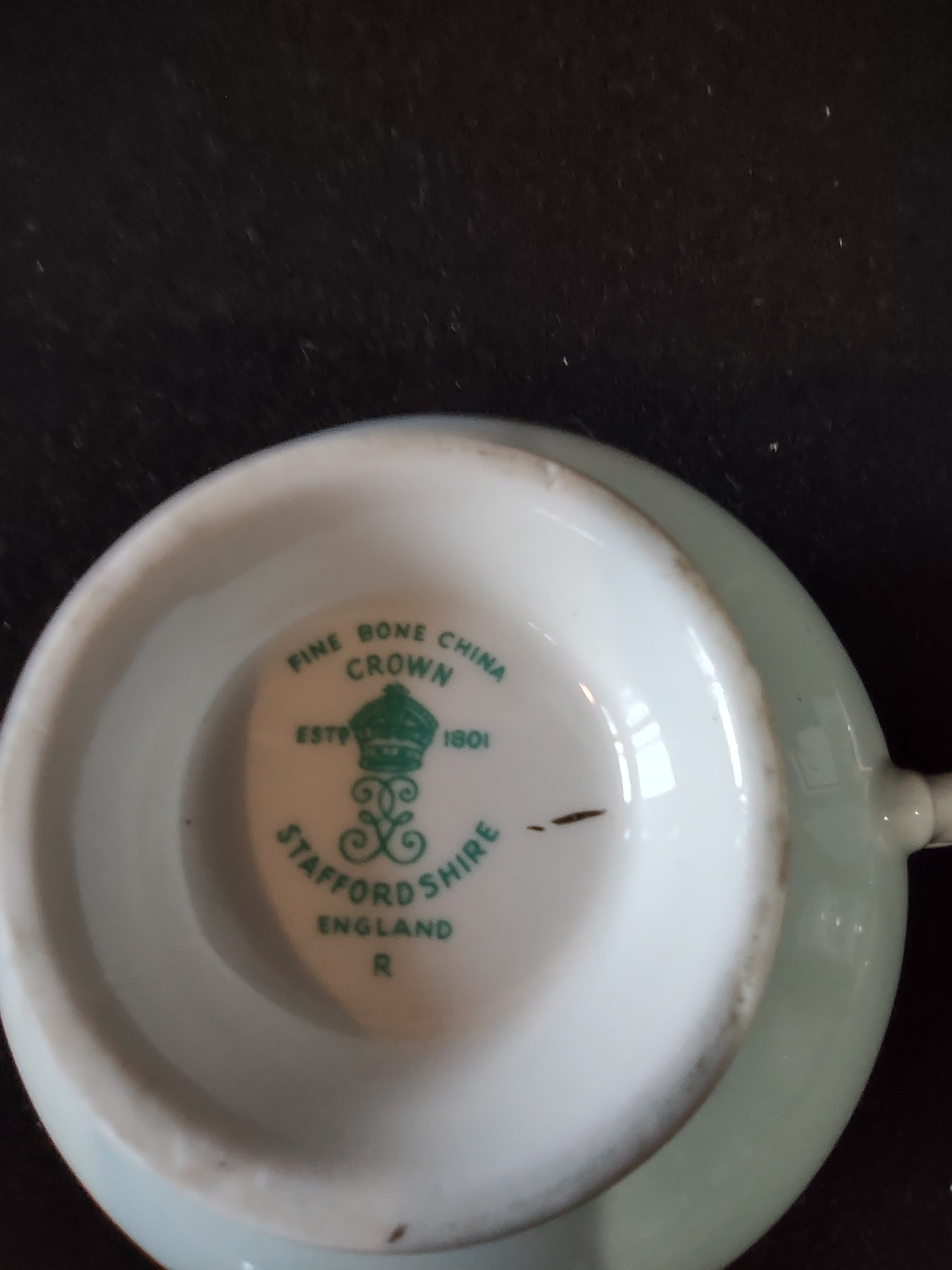 Vintage Staffordshire Cup Saucer Bone China Blue Gold Daisy England Pair [6214]