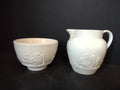 Vintage Wedgwood Embossed Queen's Ware Creamer Sugar Bowl Set England [6220]