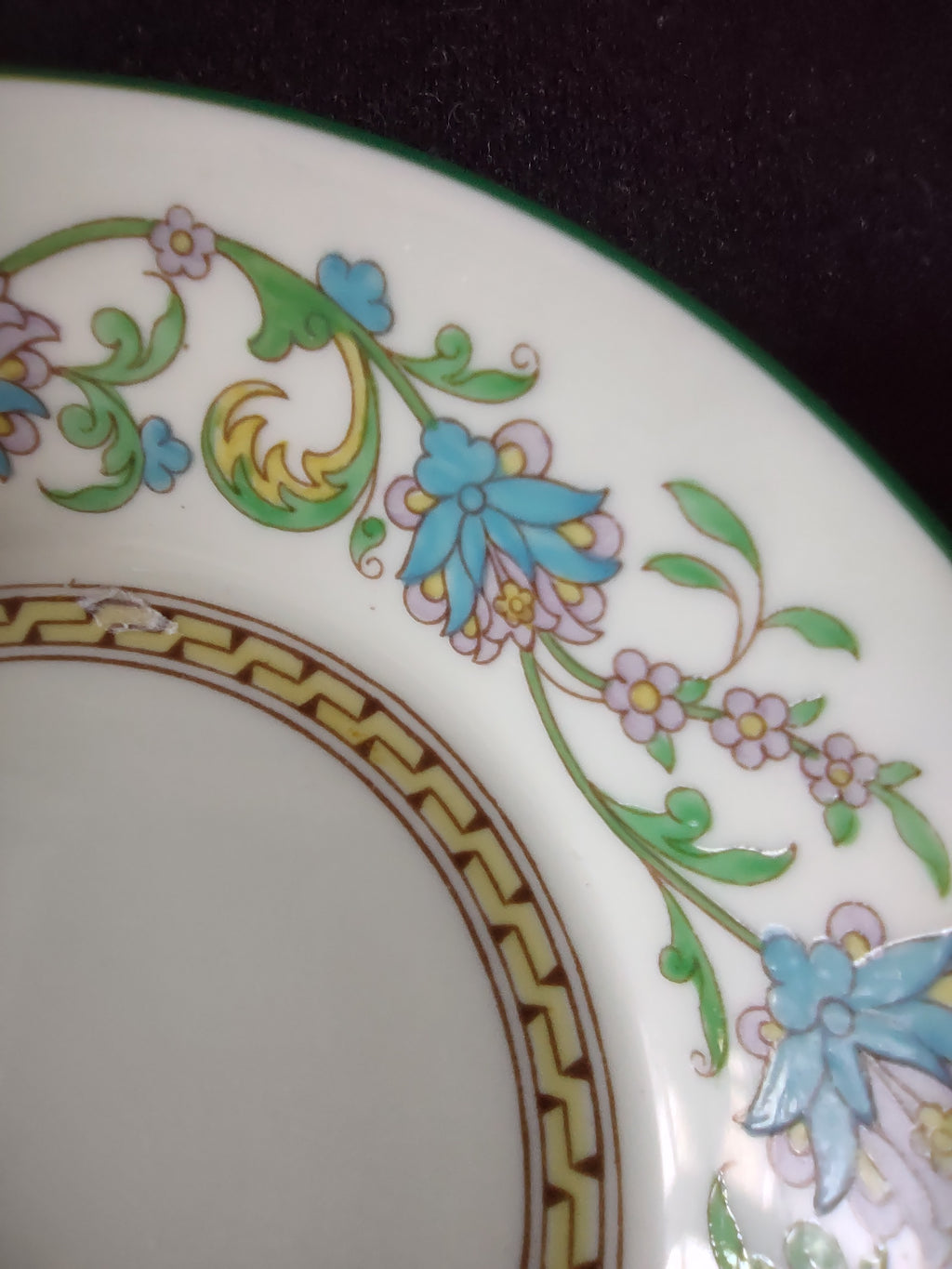 Vintage Wedgwood Berry Bowl Bone China Turquoise Floral Greek Key England [6224]
