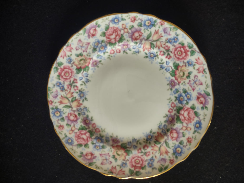 Vintage Staffordshire Salad Plate Bone China Pink Blue Floral England Pair [6225]