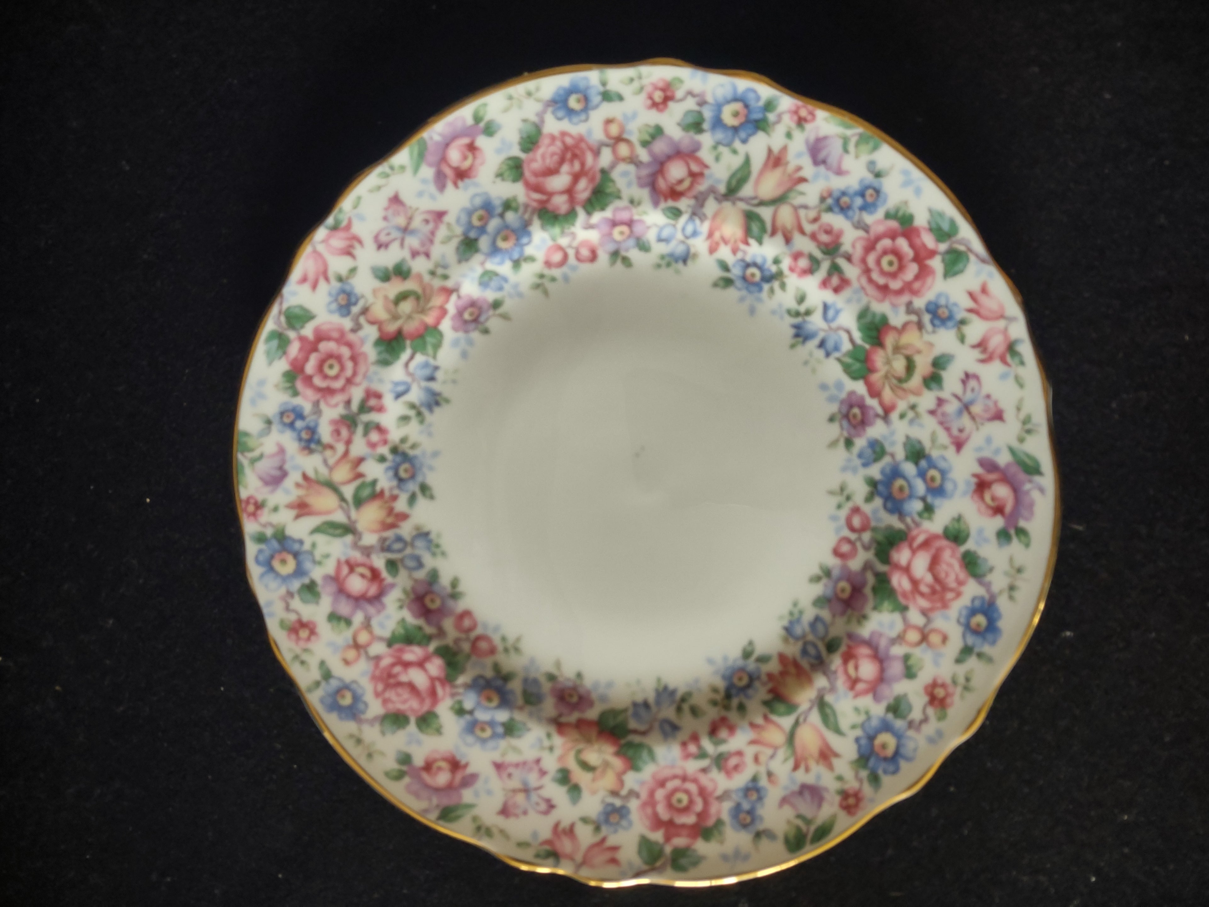 Vintage Staffordshire Salad Plate Bone China Pink Blue Floral England Pair [6225]