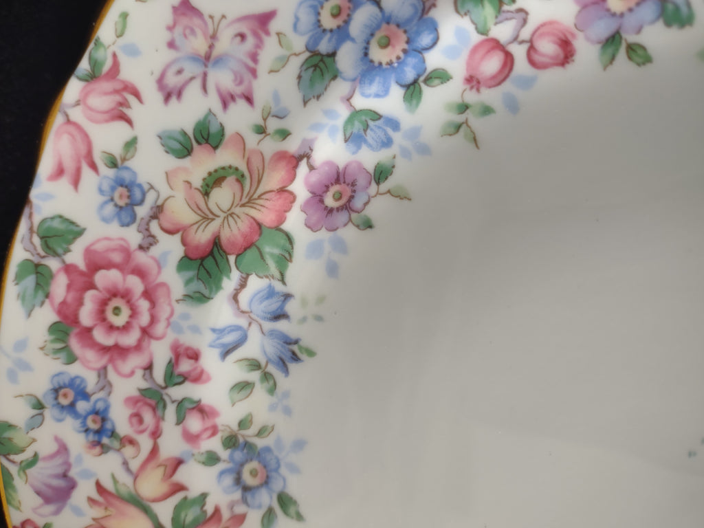 Vintage Staffordshire Salad Plate Bone China Pink Blue Floral England Pair [6225]