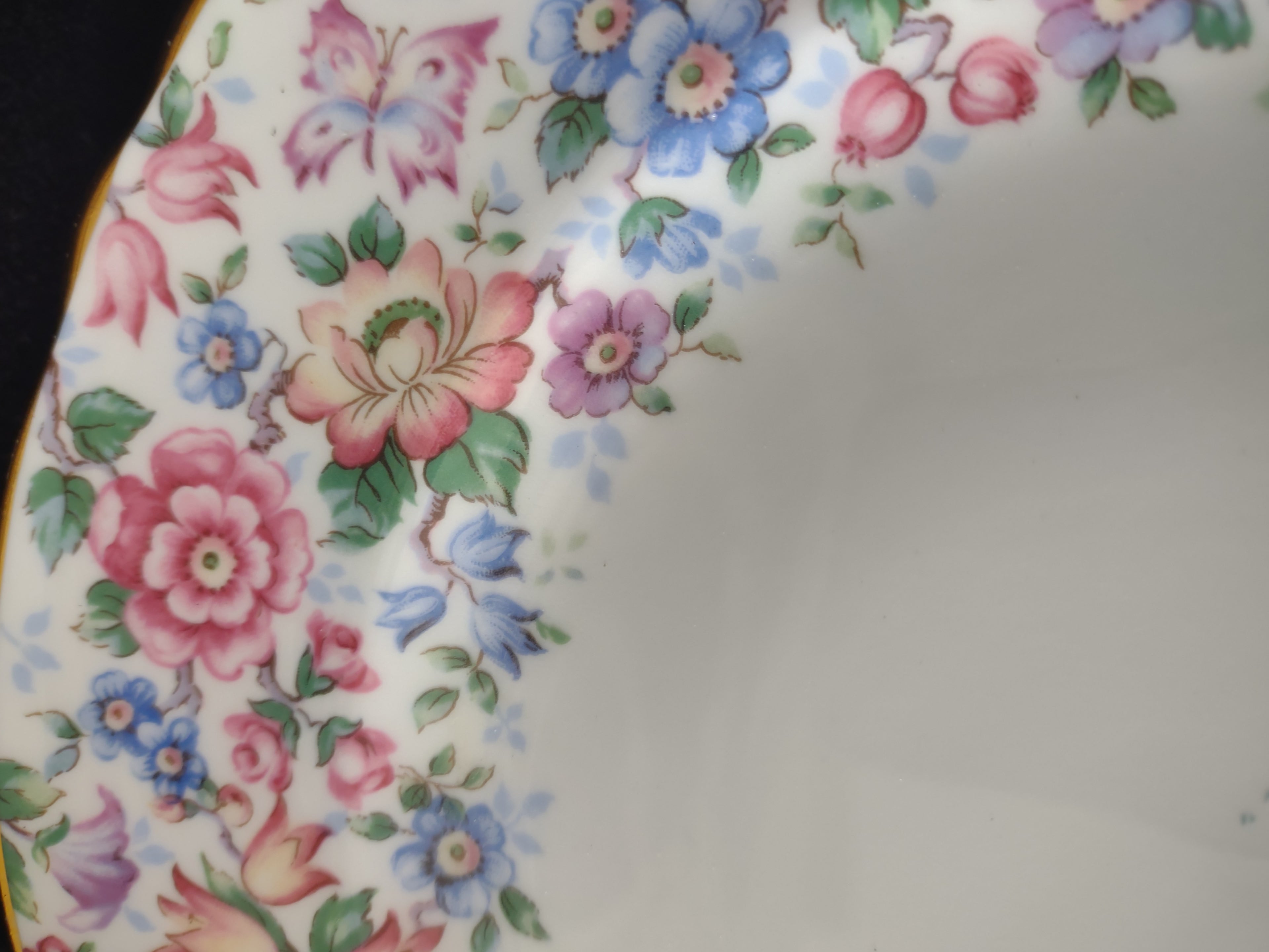 Vintage Staffordshire Salad Plate Bone China Pink Blue Floral England Pair [6225]