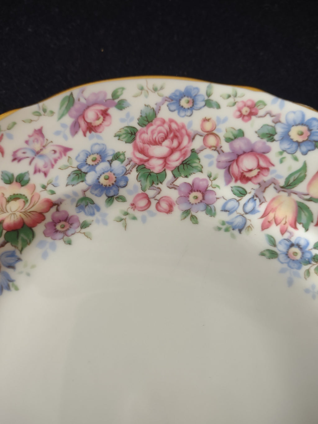 Vintage Staffordshire Salad Plate Bone China Pink Blue Floral England Pair [6225]