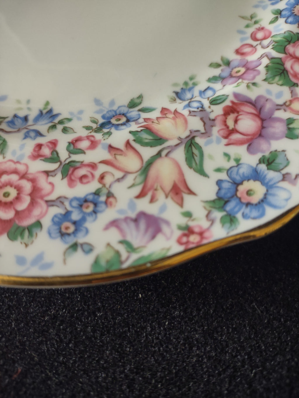 Vintage Staffordshire Salad Plate Bone China Pink Blue Floral England Pair [6225]