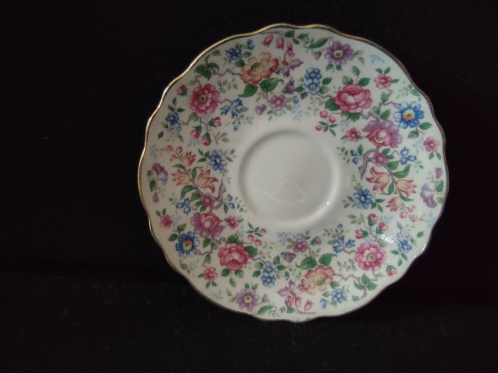 Vintage Crown Staffordshire Saucer Bone China Pink Blue Floral England [6226]