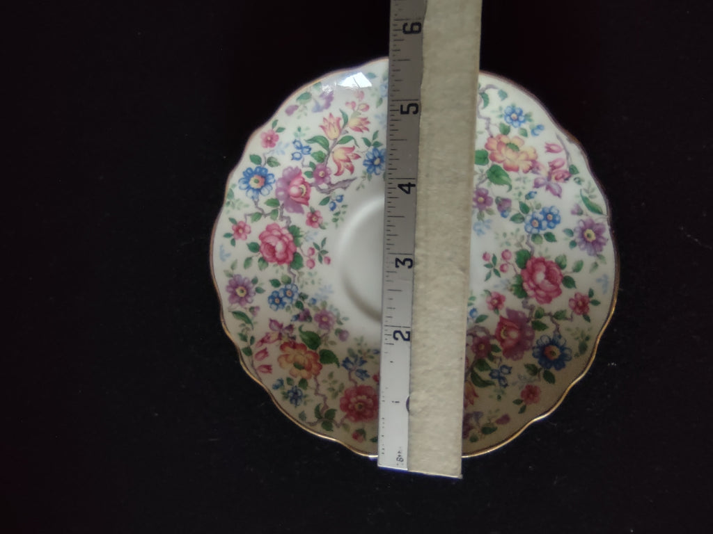 Vintage Crown Staffordshire Saucer Bone China Pink Blue Floral England [6226]