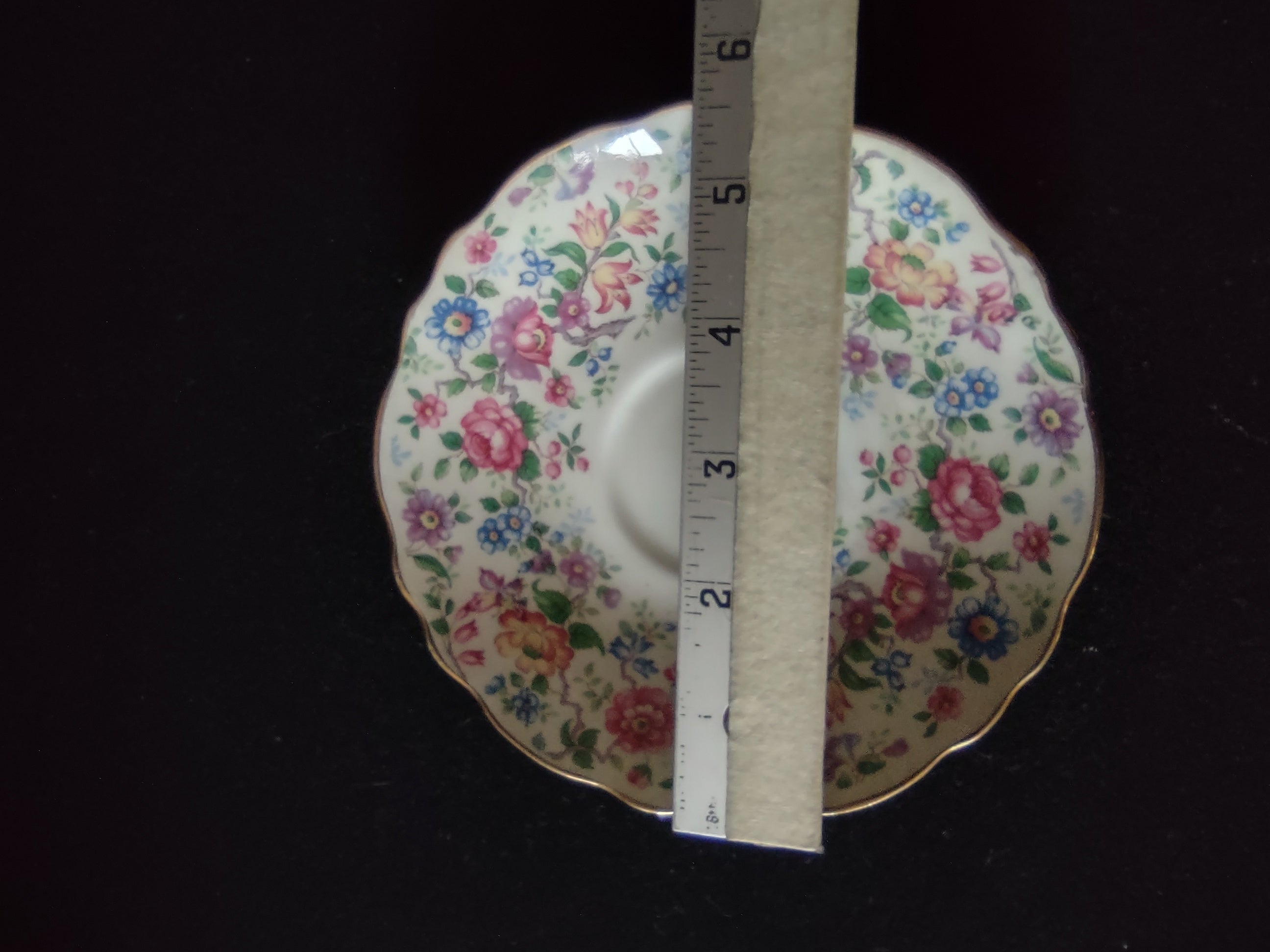 Vintage Crown Staffordshire Saucer Bone China Pink Blue Floral England [6226]