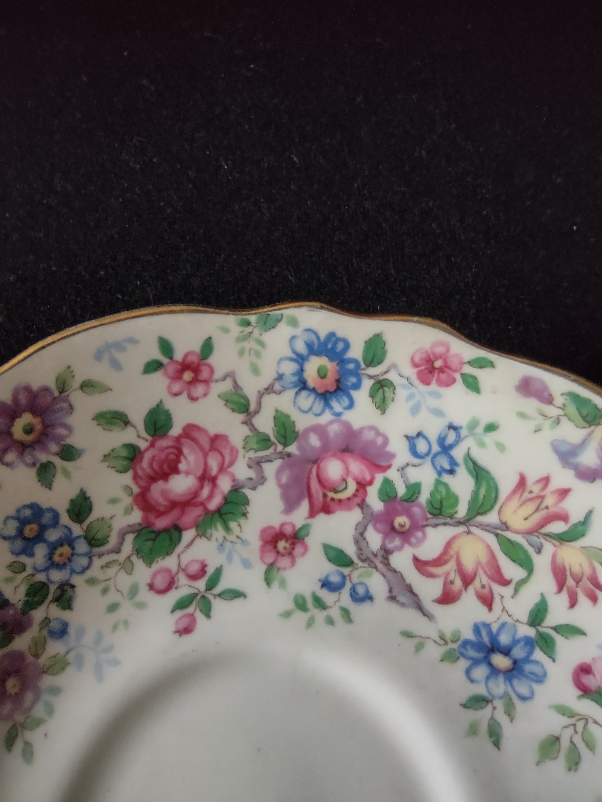Vintage Crown Staffordshire Saucer Bone China Pink Blue Floral England [6226]