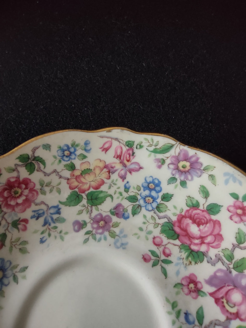 Vintage Crown Staffordshire Saucer Bone China Pink Blue Floral England [6226]