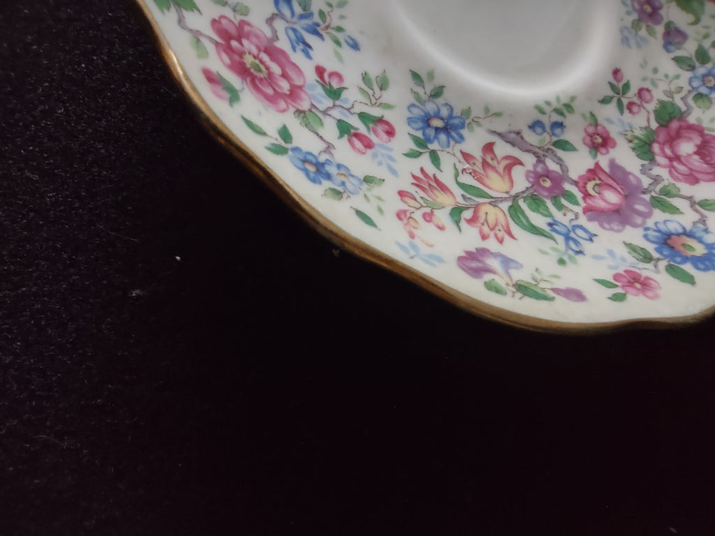 Vintage Crown Staffordshire Saucer Bone China Pink Blue Floral England [6226]