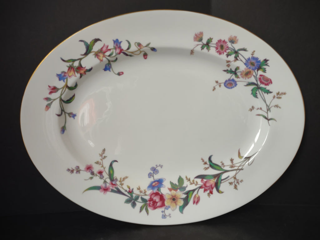 Vintage Wedgwood Oval Serving Platter Floral Garland Gold Rim 15" [6238]