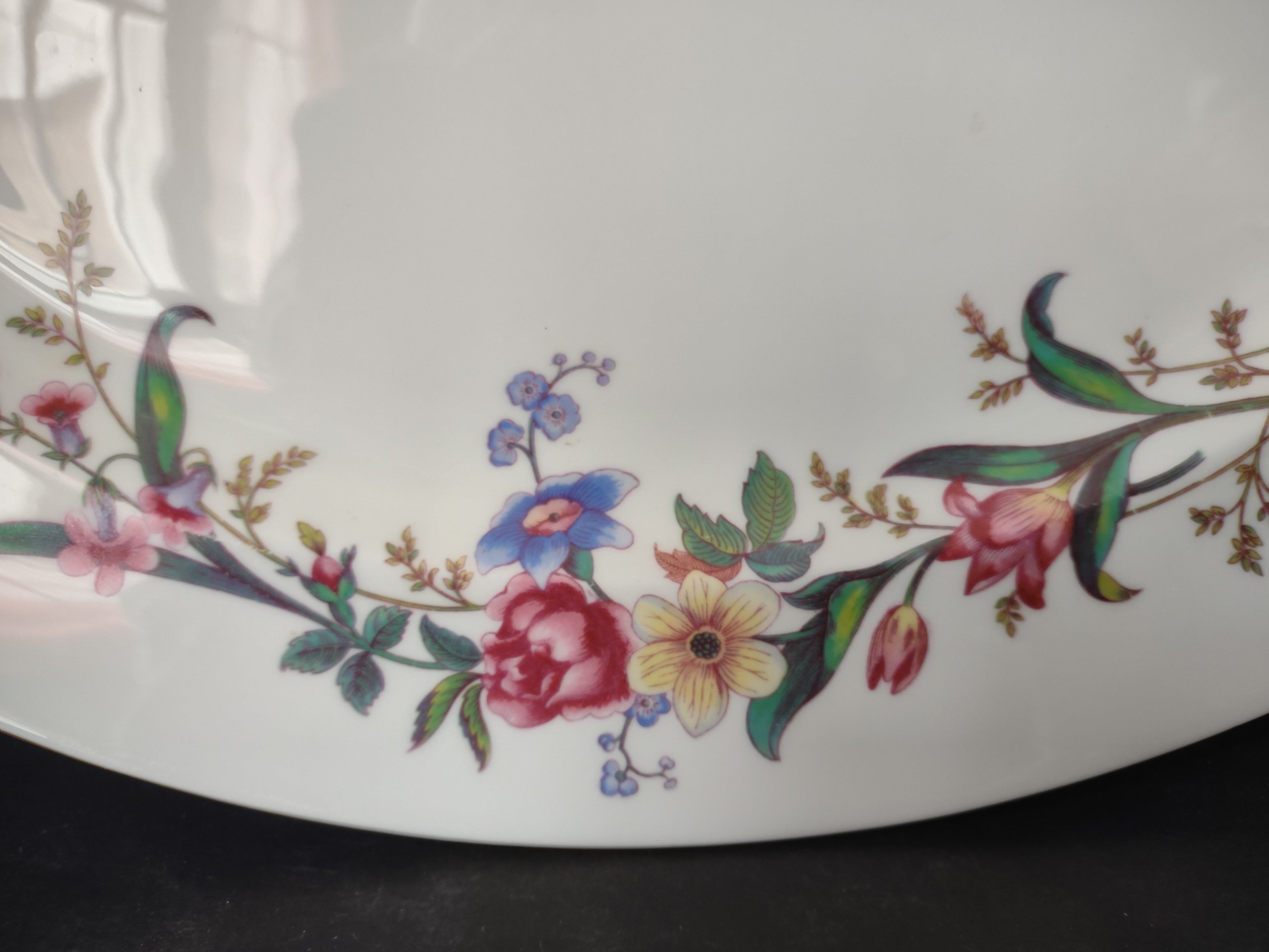 Vintage Wedgwood Oval Serving Platter Floral Garland Gold Rim 15" [6238]