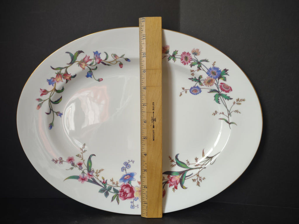 Vintage Wedgwood Oval Serving Platter Floral Garland Gold Rim 15" [6238]