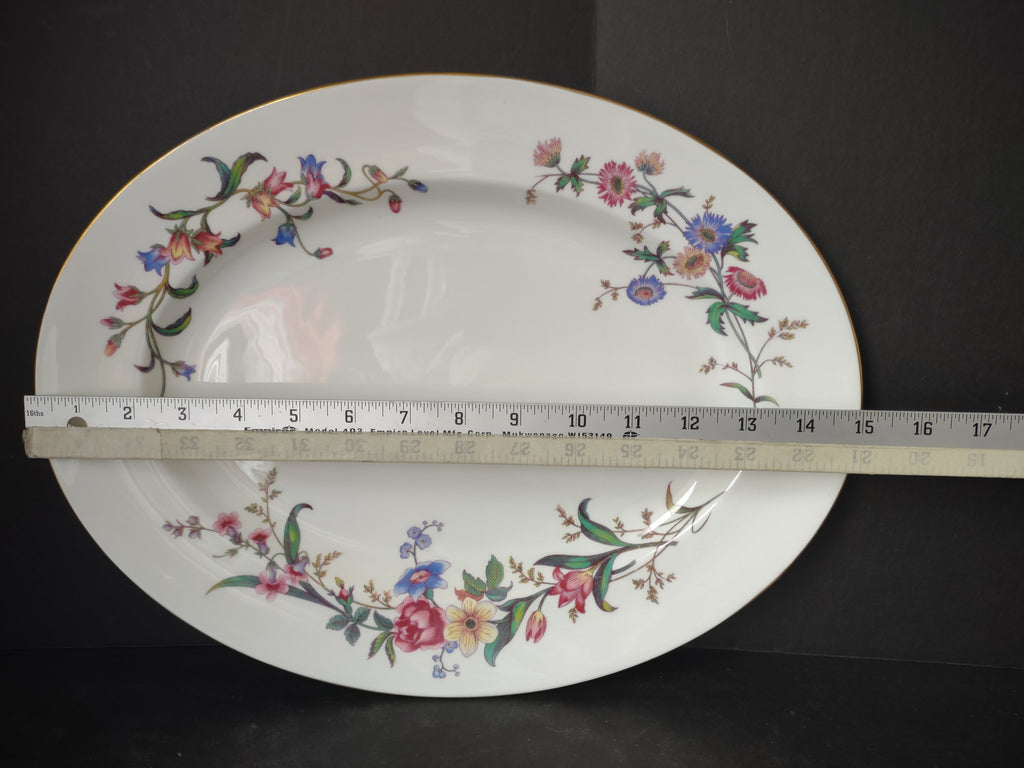 Vintage Wedgwood Oval Serving Platter Floral Garland Gold Rim 15" [6238]