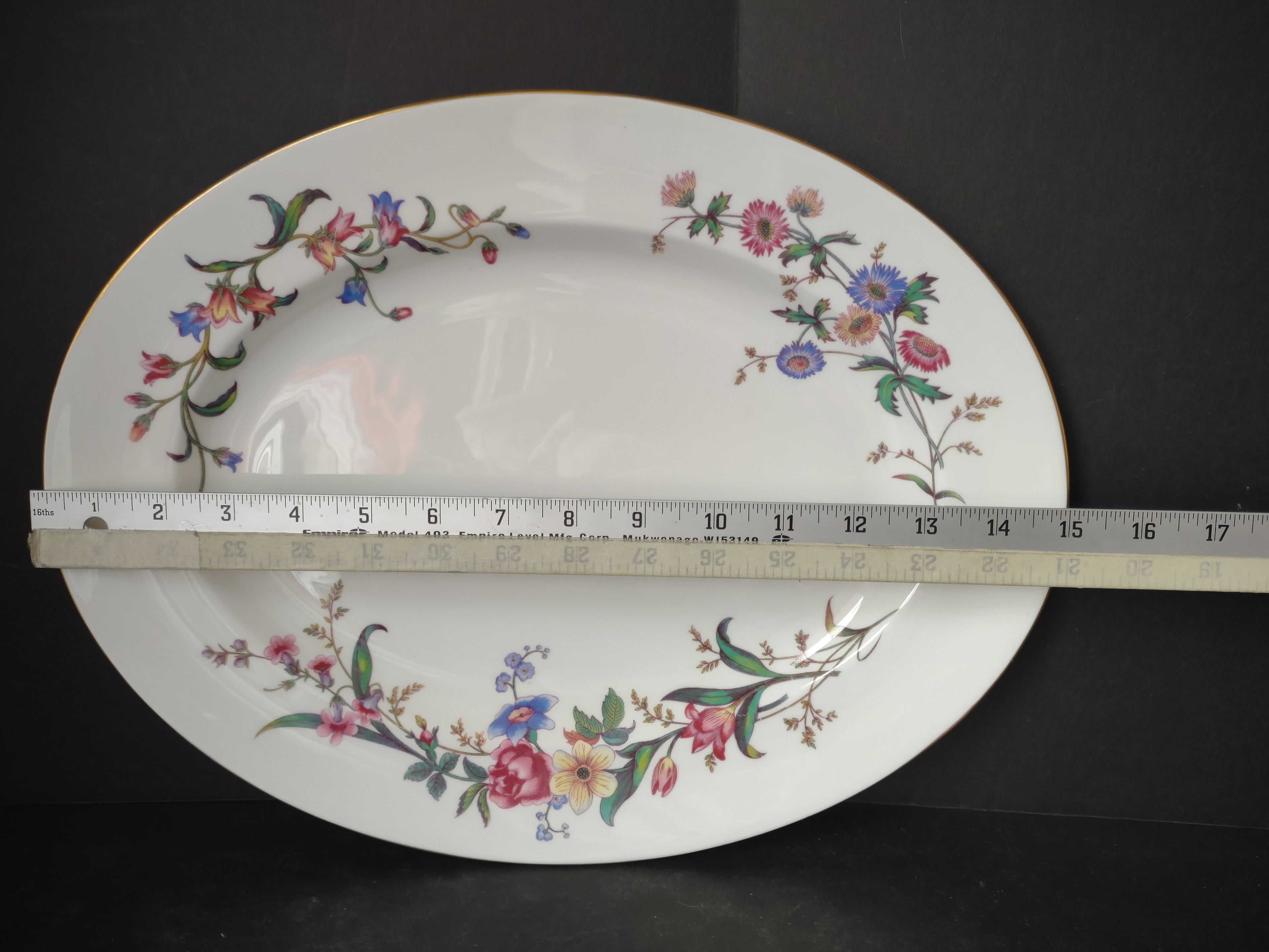 Vintage Wedgwood Oval Serving Platter Floral Garland Gold Rim 15" [6238]