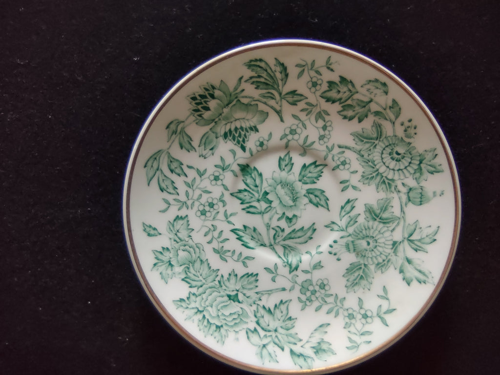 Vintage Wedgwood Saucer Bone China Green Transferware Floral England [6227]