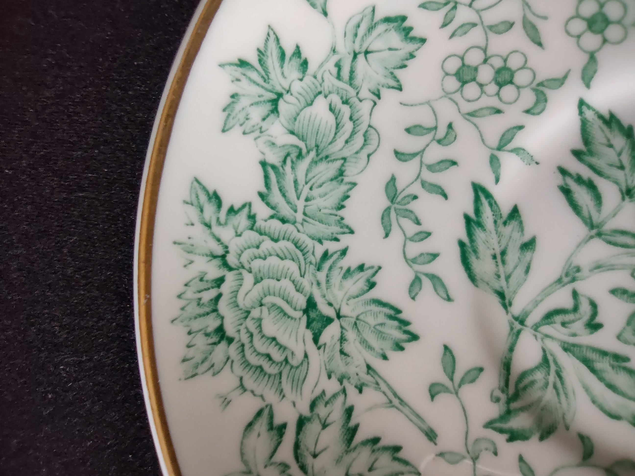 Vintage Wedgwood Saucer Bone China Green Transferware Floral England [6227]